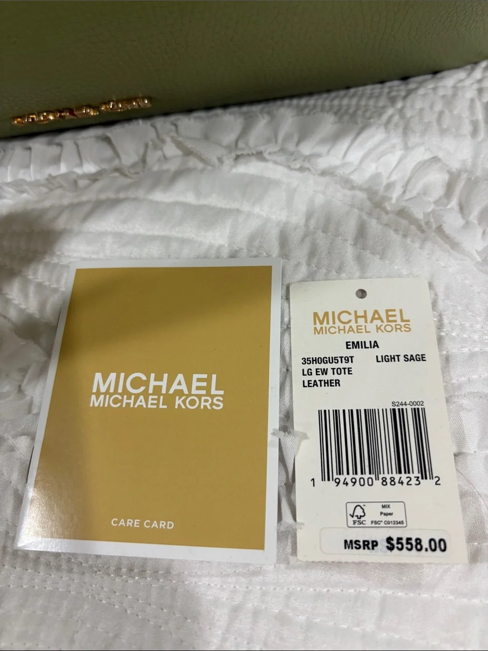 Michael Kors Light Sage Emilia Leather Tote with Belt Detail Like New